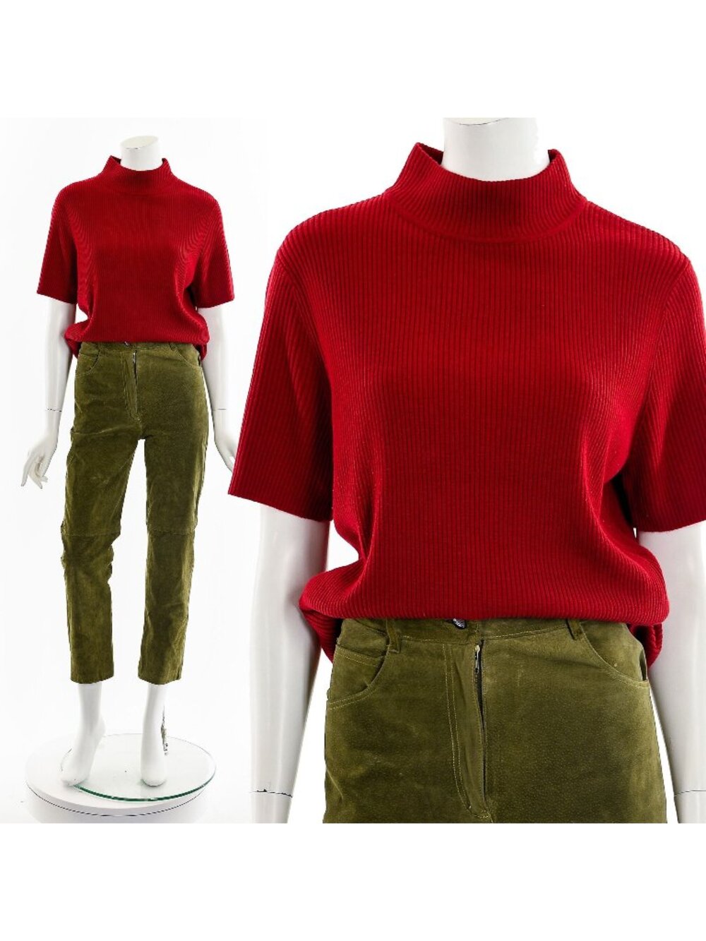 Red Turtleneck Short Sleeve Knit Top 90s